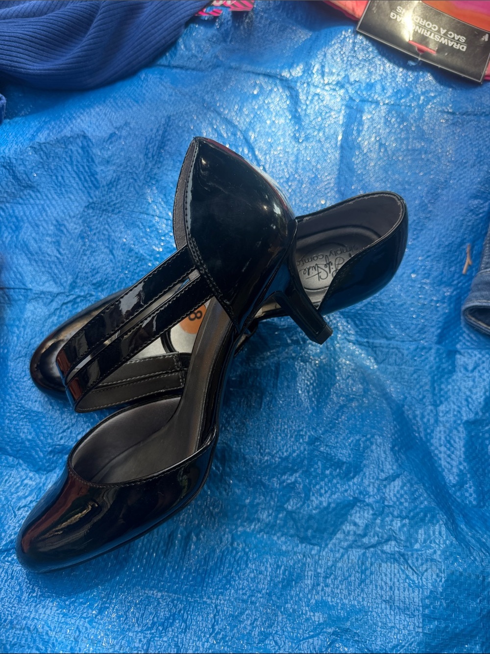 Women's Black Patent T-Strap Pumps